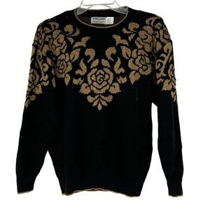 Alfred Dunner Holiday Metalic Sweater Black Gold Vintage S2K 2934 Medium Womens